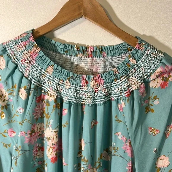 Spartina 449 Blue and Pink Ruffled Sleeve Blouse - Picture 2 of 8